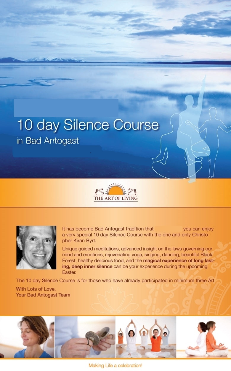 Special 10 days silence course with Kiran - The Art of Living