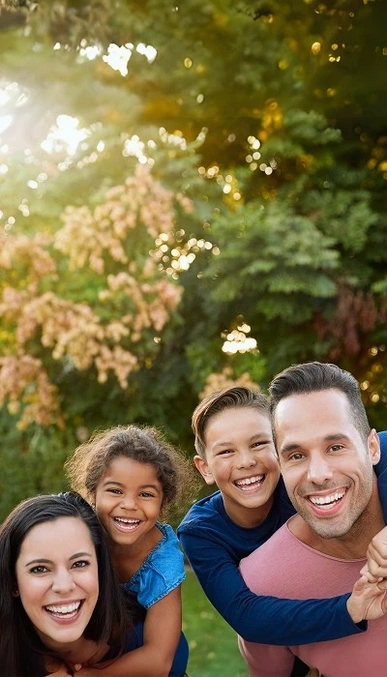 A joyful family of four enjoying quality time outdoors, highlighting the importance of bonding