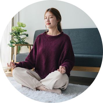 Woman meditating in prayer pose.for inner calmness