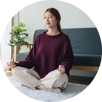 Woman meditating in prayer pose.for inner calmness
