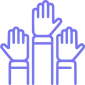 Volunteer-Trainingsprogrammsymbol für Servicekurs Symbol erhobener Hände, steht für Teilnahme und Gemeinschaftsdienst im Volunteer-Trainingsprogramm.