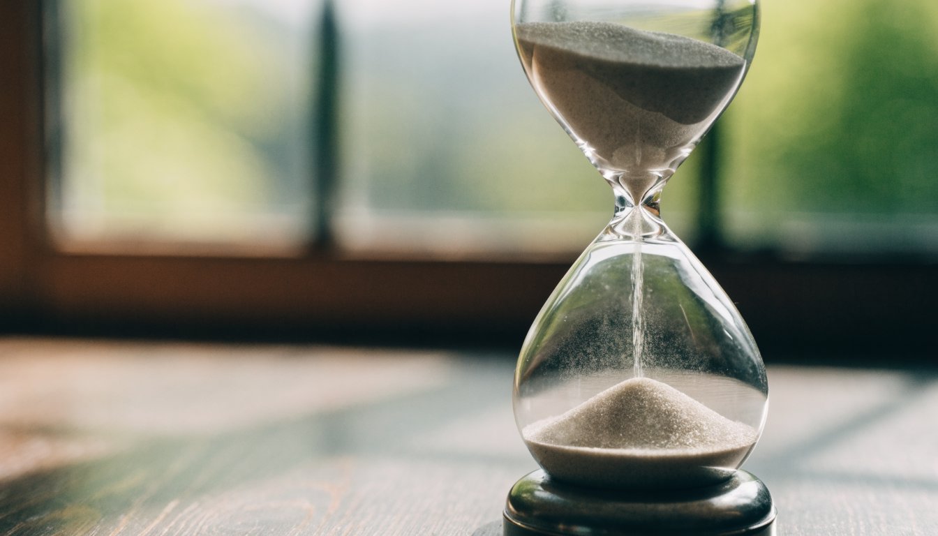 Eine Sanduhr lässt Sand gleichmäßig und unaufhaltsam hindurchrieseln