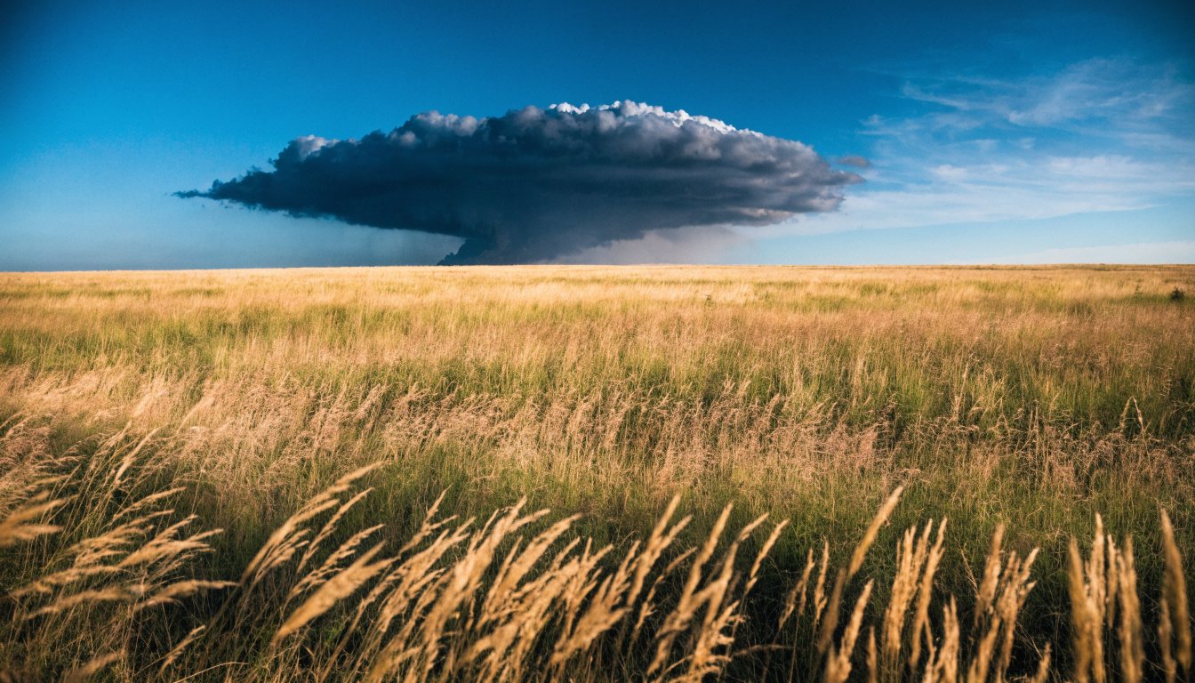 Eine einzelne dunkle Wolke hängt über einem klaren goldenen Feld