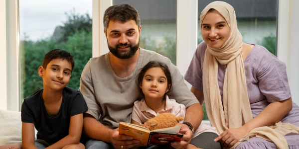 Family of four spending quality time together