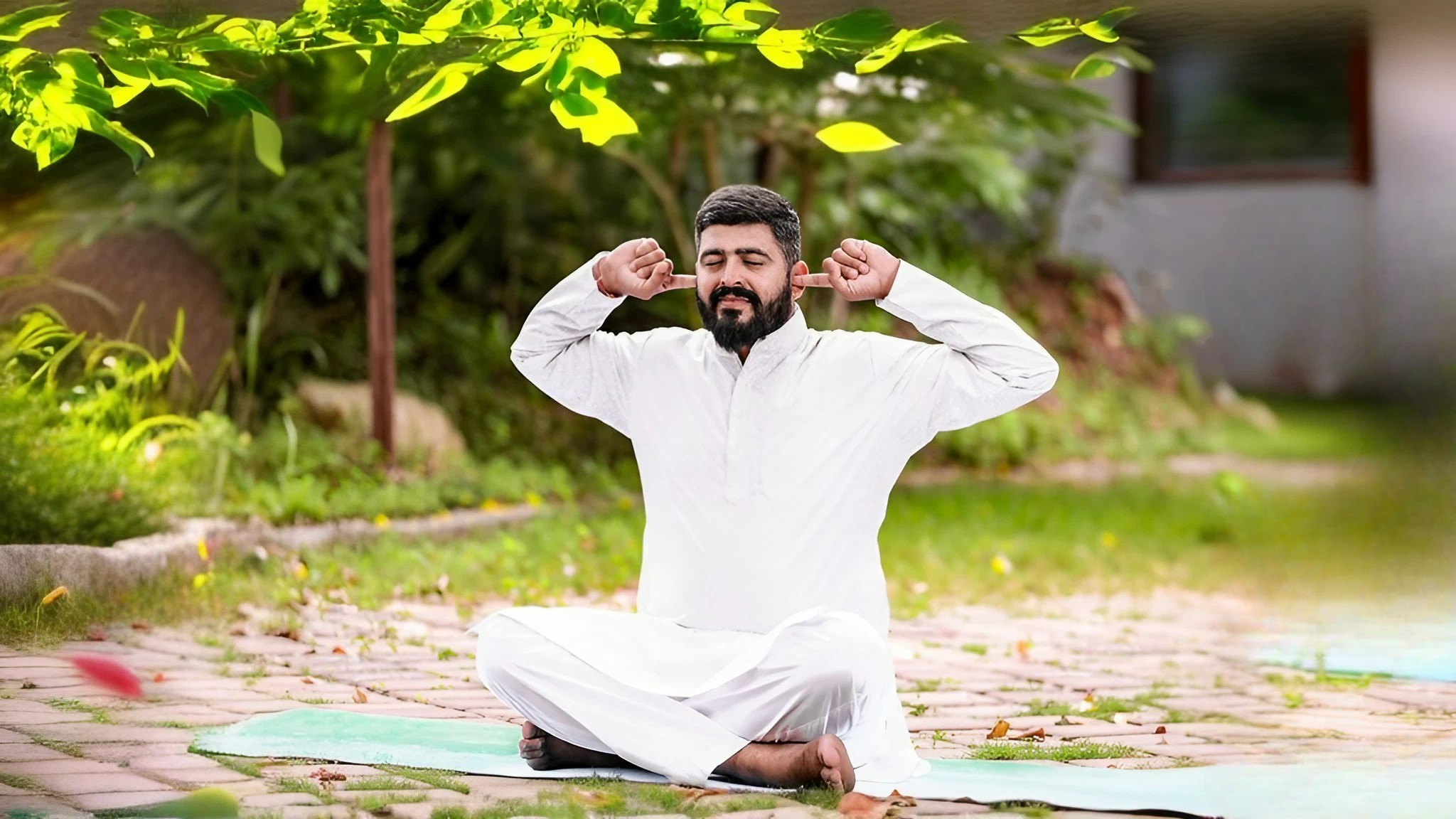 Bhramari Pranayama, a practice that has a calming effect on the mind and  body. 