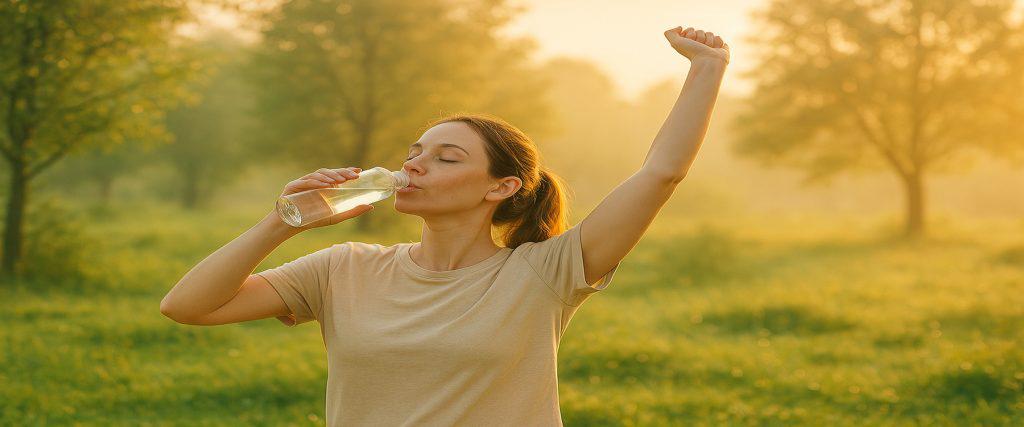 Healthing lifestyle - waking up early, sunbathing, drinking water