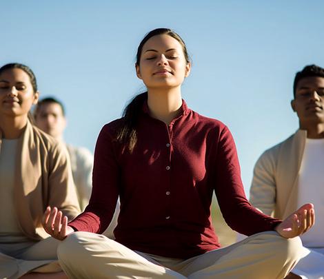 Children and teens - high-school students meditating
