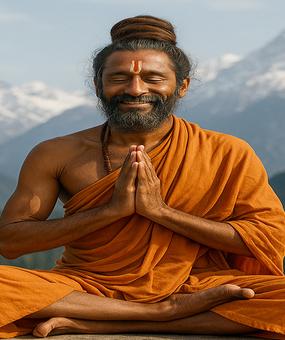 person doing penance & self instropect happily