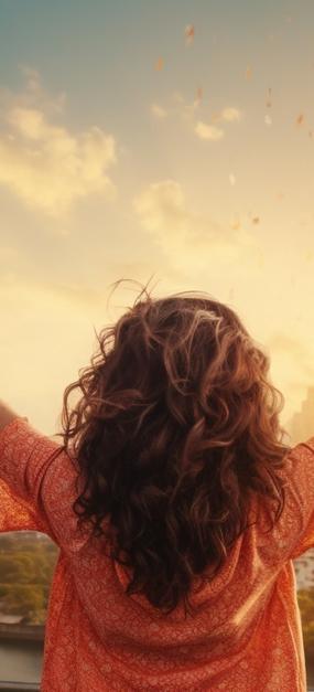 wellness for substance user - a joyful girl with open hands in front of densely populated metropolitan city3