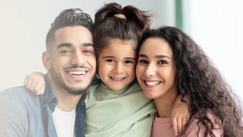 Family of three spending quality time together