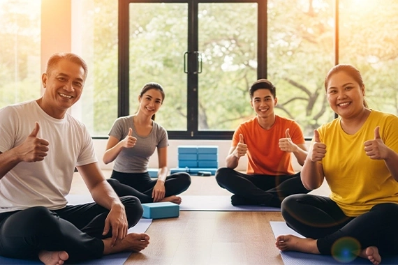 Asian men practicing Butterfly Yoga pose