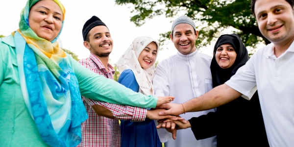 Group of participants in diverse age group participating in team activity