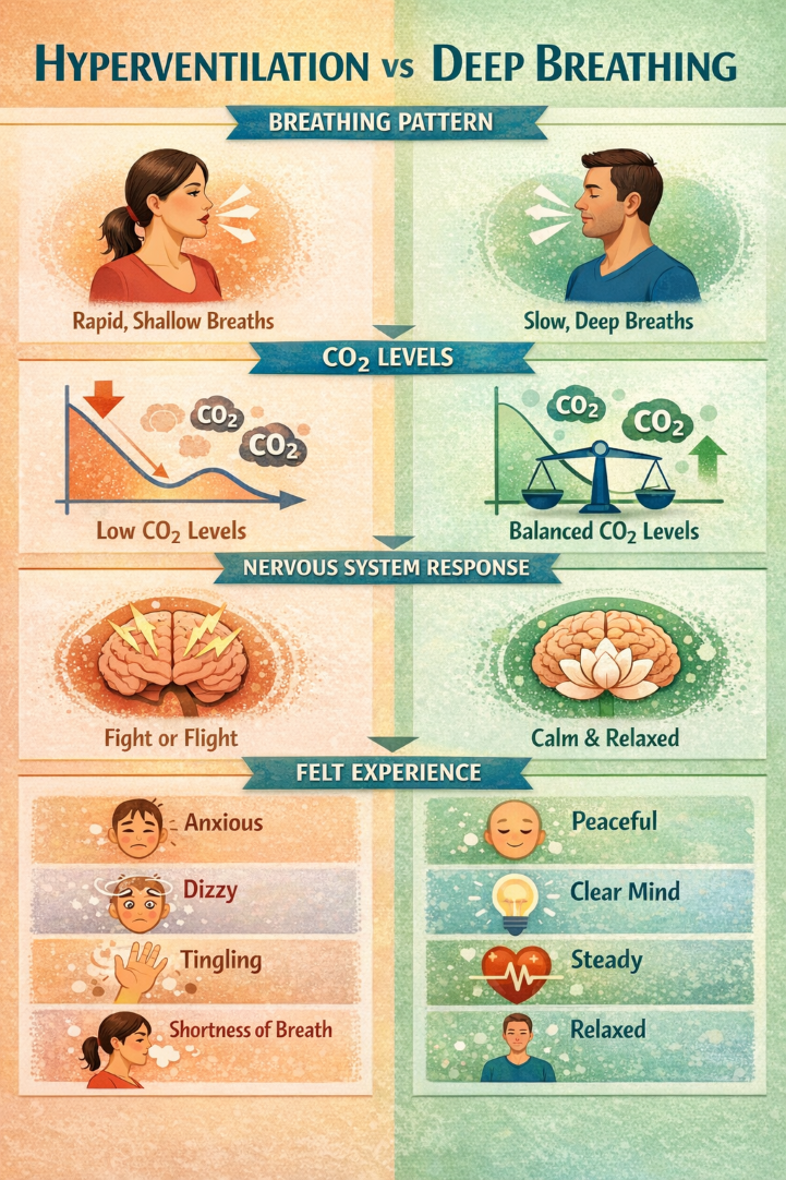 Hyperventilation vs Deep Breathing infographic