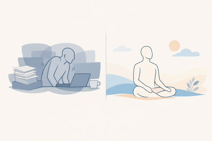 Hustle culture stress compared with a calmer, regulated nervous system.