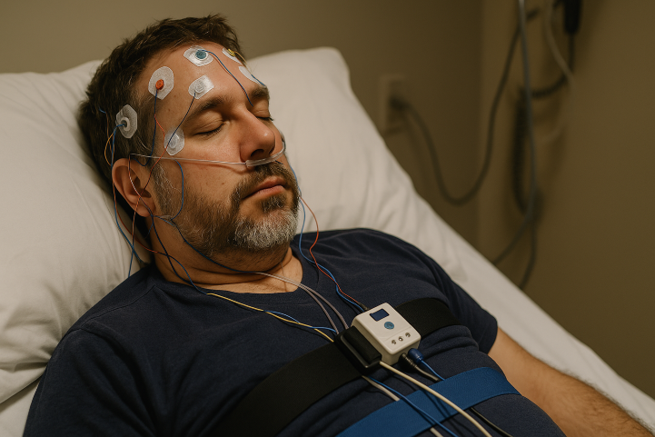 sleep study lab with patient connected to monitoring devices